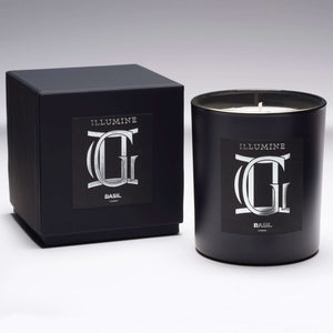 Illumine Gemini Basil Candle and box with a Grey background