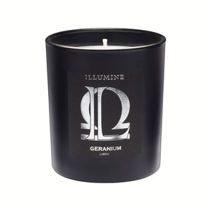 Illumine Libra Geranium Candle with a white background