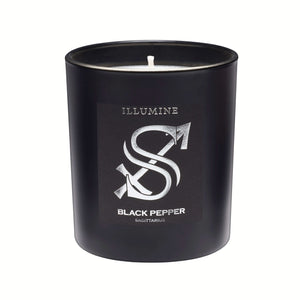 Illumine Sagittarius Black Pepper Candle with a white background