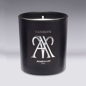 Illumine Aries Rosemary Candle with a Grey background