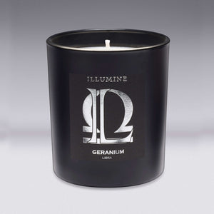 Illumine Libra Geranium Candle with a Grey background