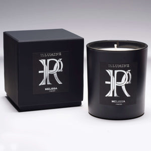 Illumine Pisces Melissa Candle and box with a Grey background