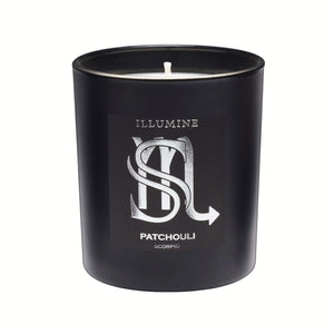 Illumine Scorpio Patchouli Candle with a white background