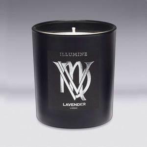 Illumine Virgo Lavender Candle with a Grey background